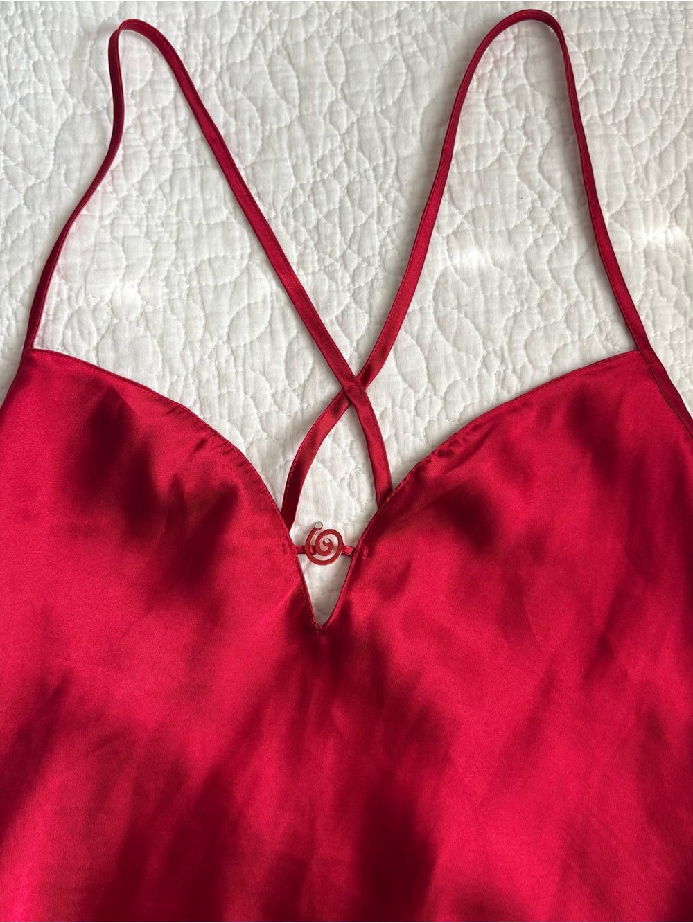 Vintage 90s La Senza Red Satin Swirl Detail Slip Mini Dress - Picture 3 of 5